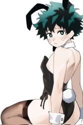 1boy ass back_view bunny_ears bunny_girl bunny_tail bunnysuit deku female_deku freckles green_eyes green_hair izuku_midoriya light-skinned_male light_skin male male_only my my_hero_academia rule_63 short_hair small_breasts solo white_skin