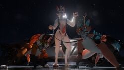 3d_(artwork) absurd_res anthro bodily_fluids bulge canid canine car clothing digital_media_(artwork) erection femboy fox genital_fluids genitals group hi_res horn lagomorph male mammal muzzle_(object) muzzled outside penis precum rabbid_foulfellow_(sanythefox) sany_van_fox sanythefox sol_heylyn_(sanythefox) trio underwear vehicle wings wolpertinger