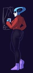 absurd_res ass bottomwear breasts clothing container cup deltarune dracozhilla female footwear hi_res humanoid larger_female machine mug pants patreon queen_(deltarune) robot size_difference socks solo sweater text topwear turtleneck undertale_(series) url window winter yoga_pants