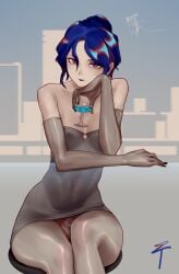1boy blue_hair cage caged caged_cock chastity chastity_cage chastity_device cock_cage dress drink femboy flat_chastity_cage looking_at_viewer orgasm_denial penis_cage simple_background sissy sitting solo solo_focus solo_male staring_at_viewer tagme trap upskirt ztyoho