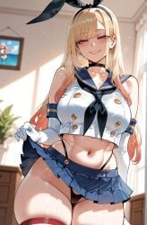 1girls ai_generated bangs barbell_piercing bare_shoulders black_choker black_clothes black_hairband black_neckerchief black_neckwear black_panties black_underwear blonde_hair blue_sailor_collar blue_skirt blush breasts cameltoe choker clothes_lift clothes_pull clothing collarbone cosplay crop_top cropped_shirt curvaceous curvaceous_female curvaceous_figure curvy curvy_figure ear_piercing earrings elbow_gloves fake_animal_ears female female female_focus female_only gloves gradient_hair grin hair_ornament hairband headwear highleg highleg_panties indoors inviting inviting_to_sex jewelry kitagawa_marin large_breasts legwear lifted_by_self long_hair looking_at_viewer microskirt midriff miniskirt miyuai multicolored_hair navel neckerchief neckwear panties pantsu parted_lips piercing pleated_skirt presenting presenting_ass presenting_breasts presenting_hindquarters presenting_self red_eyes sailor_collar school_uniform seductive seductive_look seductive_smile serafuku shimakaze_(kancolle)_(cosplay) shimakaze_(kantai_collection)_(cosplay) shirt skindentation skirt skirt_lift skirt_pull smile solo sono_bisque_doll_wa_koi_wo_suru standing stomach striped striped_clothes striped_legwear striped_thighhighs sweat thick_thighs thighhighs thighs thong underwear uniform voluptuous voluptuous_female white_gloves white_shirt window