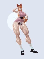balls_in_panties balls_under_clothes blossom_(powerpuff_girls) breasts bulge bulge_through_clothing bulge_under_clothes dark_penis female futanari huge_ass huge_balls huge_breasts huge_cock muscle_girl muscular muscular_female powerpuff_girls thick_thighs voluptuous voluptuous_futa wide_hips
