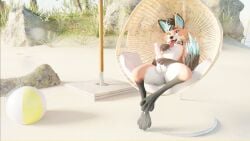 3d_(artwork) absurd_res anthro ball beach beach_ball clothing dessert digital_media_(artwork) erection femboy food genitals hi_res horn ice_cream inflatable lagomorph licking male mammal outside panties penis sany_van_fox sanythefox solo tongue underwear wings wolpertinger