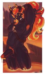 1boy capsaicin_cookie cookie_run cookie_run_kingdom cum_overlord dark_skin lava lava_hair looking_at_viewer male_only nervous nervous_smile orange_hair self_upload