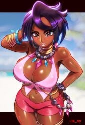 big_ass big_breasts big_butt big_thighs big_titties black_hair breasts brown_skin cleavage clothing curvaceous curvaceous_female curvaceous_figure curvy curvy_figure curvy_hips elite_four female female_focus female_only kahuna lib_100 lib_59 looking_at_viewer nintendo olivia_(pokemon) pokemon pokemon_sm short_hair