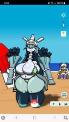 aether_foundation aether_foundation_employee aether_foundation_employee_(female) after_transformation animated beach blonde_hair bmasterad celesteela envious female female_only green_hair indeedee lusamine_(pokemon) nervous pokemon pokemon_(species) pokemon_go size_difference tagme video