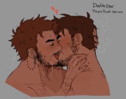 2boys anthropomorphic anthropomorphization artist_request bara beard beard_stubble blsuh blush blushing breath_cloud brown_hair brown_hair_male closed_eyes cute cute_male date_everything dorian_(date_everything) ear_piercing earrings eyes_closed french_kiss front_door gay hands_on_another's_head heart hearts_around_head human humanoid kiss kissing male male/male male_only mouth_open open_mouth plain_background selfcest sweatdrop tongue tongue_kiss trap_door trap_dorian yaoi
