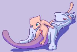 anal animated blue_eyes flash forced gay male mew mewtwo nintendo no_humans penis pink pixel pokemon pokemon_(species) purple_background rape riding sex straight_hair