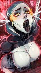 2025 ahe_gao bad_end big_breasts bimbofication bioware black_lipstick breasts captured cleavage drooling ear_penetration edi eyes_rolling_back eyeshadow female game_over glowing_eyes lipstick mass_effect mind_break mind_control open_mouth reliusmax reprogramming restrained robot robot_girl screen tech_control tongue tongue_out wire wires