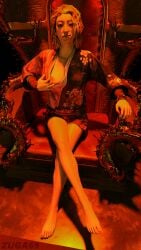 3d 4k asian asian_clothing asian_female blender blonde_female blonde_hair blonde_hair blonde_hair_female breasts breasts brown_eyes clothed clothes_pull clothing crossed_legs curled_hair curly_hair dbd dead_by_daylight feet female female_human female_only front_view japanese japanese_clothes japanese_clothing legs legs_crossed looking_at_viewer medium_hair nail_polish nipples png sitting smirk solo solo_female thighs throne toes yui_kimura zuga69