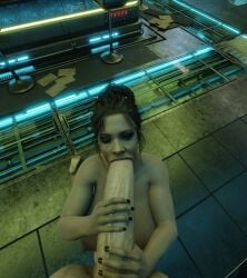 1boy 1girls 3d breasts cd_projekt_red cyberpunk_2077 dark-skinned_female dark_skin davidshane erection female gigantic_breasts huge_breasts huge_cock male native_american nipples panam_palmer penis
