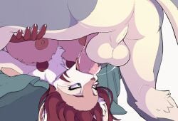 2025 2d_animation animated anthro anthro_on_anthro anthro_penetrated anthro_penetrating anthro_penetrating_anthro ass backsack ball_tuft balls blue_eyes blush blush_lines bodily_fluids bouncing_balls breasts brown_body brown_fur caffeinatedzeph canid canine chizu_(rinnyrawr) duo erection face_fucking faceless_character faceless_male fellatio female female_penetrated frame_by_frame fur genitals grey_body grey_fur irrumatio lying male male/female male_penetrating male_penetrating_female mammal multicolored_body multicolored_fur nipples nude on_back one_leg_up oral oral_only oral_penetration penetration penile penis penis_in_mouth raised_leg saliva saliva_on_penis sex simple_background tail throat_swabbing thrusting tongue tuft two_tone_body two_tone_fur