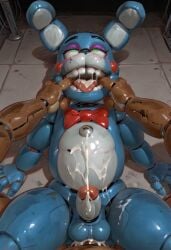 ai_generated animatronic bear big_penis bunny cum_in_ass cum_in_mouth five_nights_at_freddy's gay hand_in_mouth male male/male orgasm_face penis toy_bonnie_(fnaf) withered_freddy