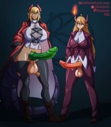 2futas alternate_version_available animal_genitalia futanari horns no_panties nsfwblackle precum
