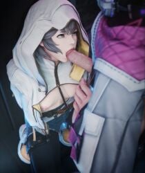 blowjob breasts_out_of_clothes fellatio final_fantasy_xiv hood_up nipples penis public queen_sphene