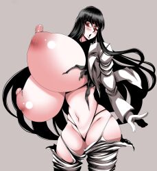 alucard_(hellsing) big_breasts big_nipples bouncing_breasts breasts breasts_bigger_than_head breasts_out canon_genderswap female gigantic_breasts girlycard hellsing hikora huge_breasts red_eyes rule_63