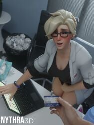 3d angela_ziegler blender blonde blonde_female blonde_hair blush blushing caught caught_in_the_act caught_masturbating doctor dr._ziegler embarrassed embarrassed_female id_card mercy nythra3d overwatch overwatch_2