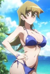 1girls ai_generated alexis_rhodes beach big_breasts bikini blonde_female blonde_hair blue_bikini blue_bikini_bottom blue_bikini_top blush breasts brown_eyes cleavage curvy curvy_female curvy_figure female hand_on_hip hips light-skinned_female light_skin long_hair looking_at_viewer navel outdoors revealing_clothes sky tenjouin_asuka thick_thighs thighs water wide_hips yu-gi-oh! yu-gi-oh!_gx