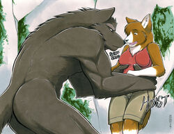 anthro corgi female furry meesh sniffing traditional_media_(artwork) werewolf