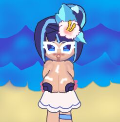 ahe_gao ahegao_face beach big_breasts blue_eyes blue_hair breasts_out caramelpearl_(artist) cookie_run cookie_run:_tower_of_adventures cum cum_on_breasts exposed_breasts marbleberry_cookie short_hair summer_dress tagme