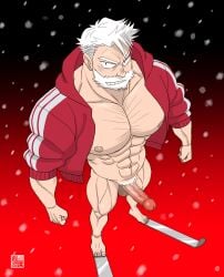 1boy abs artist_signature balls banjyaku bara barazoku bare_ass bare_breasts barefoot beard beefy big_areola big_breasts big_penis black_background black_eyes bottomless breasts broad_shoulders censored censored_balls censored_penis clenched_hand clenched_teeth cock collarbone daddy dilf eight_pack erection feet foreskin frown full_body gay gradient_background grin hi_res high-angle_view hoodie hunk jacket jacket_open kazushige_sanda looking_at_viewer male male_only manly mature_male mosaic_censoring muscles muscular muscular_legs muscular_male muscular_neck muscular_thighs navel nude old_male older_male ossanda pecs penis pointless_censoring practically_nude pubic_hair quadriceps red_background red_glans retracted_foreskin rolled_up_sleeves sanda_(anime) sanpaku santa_claus short_hair six_pack ski small_pupils snow snowing solo standing thick_eyebrows thick_penis toes tough_guy uncircumcised uncut veiny_penis white_hair wrinkles yaoi