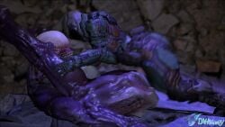 3d animated dasharky3d demon_girl doom doom_(series) doom_slayer_(doom) eyeless hell_knight_(doom) human human_penetrating larger_female light-skinned_male male_focus mating_press missionary_position monster_girl muscular_female nightmare_waifu sound tagme video