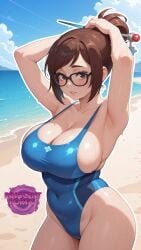 1girls ai_generated armpits arms_up beach big_breasts big_breasts big_breasts black_glasses blizzard_entertainment blue_one-piece_swimsuit blue_swimsuit blue_swimwear breasts breasts breasts brown_eyes brown_hair busty busty_female busty_girl chubby chubby_female cleavage female female female_focus female_only girl glasses hands_on_head jorgecarlosai mei_(overwatch) navel one-piece_swimsuit overwatch overwatch_2 sand sideboob swimsuit swimwear taut_clothes taut_swimsuit thick thick_ass thick_hips thick_legs thick_thighs tied_hair tight_clothing tight_swimsuit video_game_character video_games water watermark wet wet_body wet_skin wide_hips