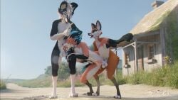 3d_(artwork) absurd_res anal anal_sex anthro antler_grab antlers bodily_fluids canid canine cum cum_in_ass cum_in_mouth cum_inside cumshot digital_media_(artwork) ejaculation fellatio femboy fox genital_fluids genitals group group_sex hi_res horn lagomorph male male/male mammal oral outside outside_sex penetration penile penis rabbid_foulfellow_(sanythefox) sany_van_fox sanythefox sex sol_heylyn_(sanythefox) threesome trio vrchat_model wings wolpertinger