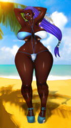 areola beach bellum-art bikini blue_hair curvy dark_skin earrings glasses hoop_earrings huge_areolae huge_breasts large_areolae long_hair megane milf oceana perky_breasts poke_ball thick_thighs wide_hips