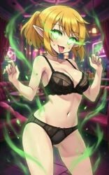 1girls ai_generated aura black_panties breasts club elf_ears hair mizuhashi_parsee panties sparkles touhou yellow_hair