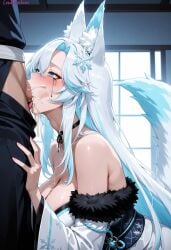 1boy 1boy1girl 1girls absurd_res ai_generated aqua_eyes bedroom big_breasts blowjob blowjob_face blush blush_lines breasts cum cum_drip cum_dripping cum_dripping_down_chin cum_in_mouth cum_inside cumdrip cumshot curvy curvy_figure deep_blowjob deep_penetration deep_skin deep_throat deepthroat female fox fox_ears fox_girl fox_tail high_resolution highres ice indoors lewdcreationsai light-skinned_female light_skin male runny runny_makeup runny_mascara sexually_suggestive smugalana stable_diffusion steam steaming_body steamy_breath sweat sweatdrop sweating sweaty tagme tears thick thick_legs thick_thighs thighs vtuber white_hair