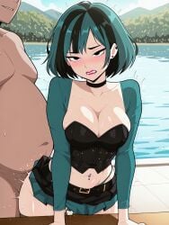 (iblendthings) ai_generated breasts cartoon_network choker clothed_female_nude_male corset eyeless_male fat_male female goth gwen_(tdi) implied_penetration make-up male medium_breasts miniskirt navel navel_piercing nude_male parody plaid_skirt questionable_consent sexually_suggestive sexy sweat teenager thick_thighs toned_female total_drama_island