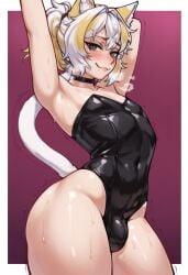ai_generated arms_above_head ass bulge bunnysuit cat_boy catboy crossdressing fat_ass femboy male thick_thighs thighs