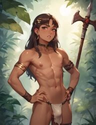 1femboy ai_generated aiyana bangs bulge bulge_under_clothes dark-skinned_femboy dark-skinned_sissy dark_skin female femboy femboy_only flat_chest flat_chested loincloth long_hair male native_american native_american_female oc original_character penis sexy sissy tiny_penis