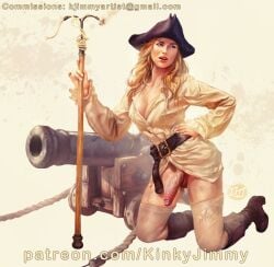 1futa cannon elizabeth_swann futa_only futanari intersex keira_knightley kinkyjimmy kneeling pirate pirate_hat pirates_of_the_caribbean