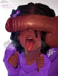 2boys black_fingernail_polish black_fingernails black_nail_polish black_nails blush blush blush_lines dark-skinned_femboy dark-skinned_male dark_skin dreadlocks fingernail_polish fingernails nail_polish penis penis_covering_eyes penis_on_face penis_out penis_over_eyes purple_sweater seruroku steam steaming_body steamy_breath sweat sweaty tongue tongue_out