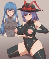 1futa 1girls alternate_costume areolae artist_request ass big_breasts big_penis black_bodysuit blue_hair blush bodysuit breast breasts censored cleavage clothed clothing clothing_cutout duo erection fellatio female futa_on_female futa_sans_balls futa_with_female futanari hair highres hinanawi_tenshi huge_breasts human iku_nagae large_breasts latex latex_bodysuit light-skinned_female light-skinned_futanari light_blue_hair light_skin long_hair mature_female medium_hair milf mosaic_censoring mostly_clothed multiple_girls multiple_views nagae_iku nipple_cutout nipples paizuri penis sitting small_breasts smaller_futanari sweat tenshi_hinanawi touhou