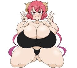 double_peace_sign huge_breasts ilulu_(dragon_maid) inakotho mole mole_on_breast mole_under_eye mole_under_mouth skindentation thick_thighs wide_hips