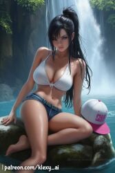 1female 1girls black_hair black_hair_female breasts cap clothed clothed_female clothes clothing female female_only fingers hands hat hilda_(pokemon) klexyai knees legs lips long_hair long_hair_female no_furry no_penis no_visible_nipples nose not_furry patreon_link pokemon rock shade shadow shoulders sitting solo solo_female stomach teen teenage_girl teenager voluptuous voluptuous_female water waterfall white_cap white_hat