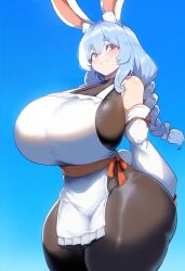 ai_generated ameanon apron big_breasts bodystocking breasts bunny_ears bunny_girl cleavage hololive huge_breasts large_breasts pantyhose pekomama rabbit_ears rabbit_girl sideboob thick_thighs virtual_youtuber vtuber