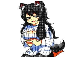 black_eyes black_hair blush clothing_cutout flipnote_studio flipnote_studio_(artwork) furry_tail kemonomimi myu_aneki oc pixel_art turtleneck turtleneck_sweater white_background