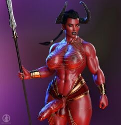 3d amira_(star_periphery) big_balls big_penis demon demon_futa demon_futanari demon_horns fat_cock futa_only futanari horns large_breasts large_penis larger_futanari muscular muscular_futanari red_skin star_periphery succubus succubus_horns thick_thighs voidpilgrim