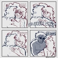 2boys aged_up bayfuzzball7050 couple couple_(romantic) four_panels gay gay_sex jojo's_bizarre_adventure jojo_no_kimyou_na_bouken jotaro_kujo male mastectomy_scar mini_comic minicomic monochrome multiple_boys noriaki_kakyoin silly