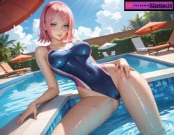 ai_generated anus_exposed beach beach_towel blonde_female blonde_hair blonde_hair_female exposed_ass hair_over_one_eye naruto naruto_(series) ponytail presenting_hindquarters presenting_pussy pussy_exposed ripped_clothing ripped_pants ripped_swimsuit sakura_haruno seaside short_hair swimsuit tagme