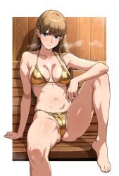 1girls big_thighs bikini blue_eyes breasts female female_only gundam gundam_wing huge_thighs jabara_tornado large_thighs long_hair navel relena_peacecraft swimsuit thick_thighs thighs voluptuous white_background