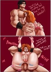 2koma ahe_gao anal_sex big_ass brave breasts comic comic_page comic_panel dialogue full_nelson hands_on_ass in_between_legs larger_male merida muertefake muscular_male nude_female nude_male older_man_and_teenage_girl pawg pixar red_hair red_hair scottish smaller_female thigh_sex wavy_hair