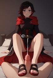 ai_generated cumshot foot_fetish footjob footwear ruby_rose rwby sandals uncensored