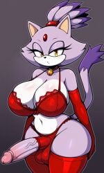 1futa ai_generated blaze_the_cat futa_only futanari giant_breasts giant_futanari giant_penis pixai red_armwear red_legwear red_lingerie red_thighhighs sonic_(series) sonic_the_hedgehog_(series) wide_hips