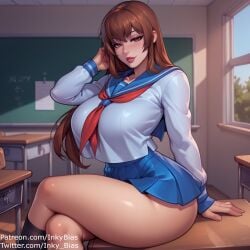 dead_or_alive inky_bias kasumi_(doa) pov pov_eye_contact school_uniform seductive seductive_eyes seductive_look seductive_pose seductive_smile