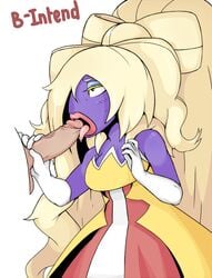 1boy 1boy1girl 1girls b-intend blonde_hair dress fellatio female gloves hair hair_over_eyes handjob human interspecies jynx lippse lips nintendo open_mouth oral oral_sex pokemon pokemon_(species) pokemon_rgby pokephilia straight video_games